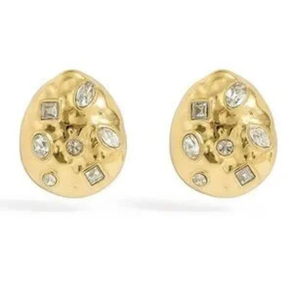 Gold Stud Earrings with Crystal Accents